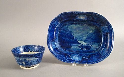 Appraisal: Historical blue Staffordshire platter and waste bowl th c depicting