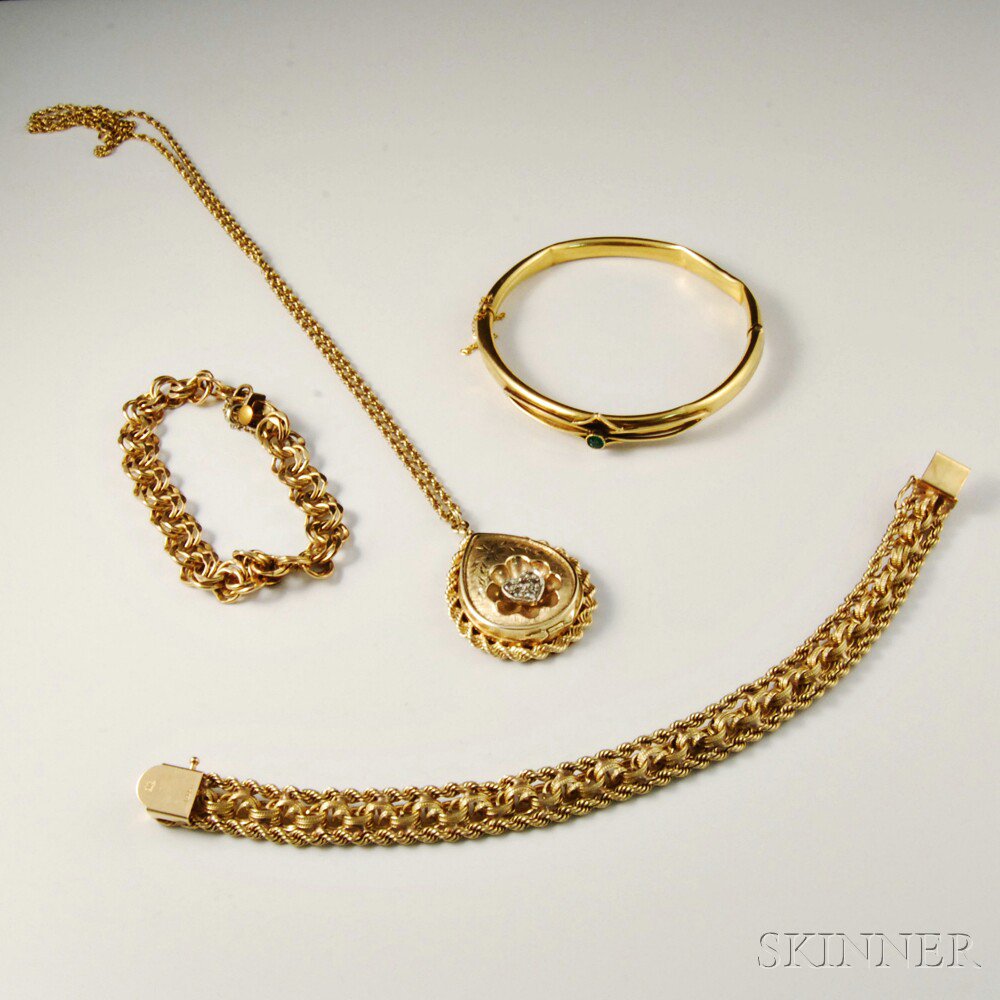 Appraisal: Four Pieces of Gold Jewelry a kt link bracelet a