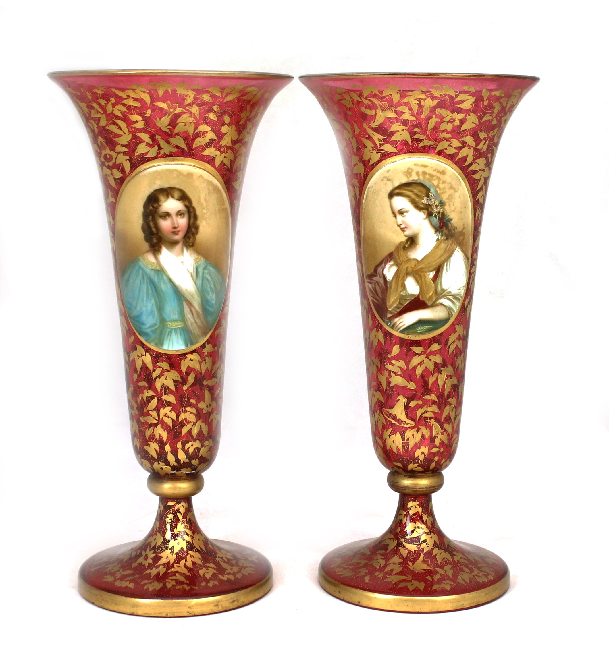 Appraisal: A pair of Bohemian cranberry flashed beaker vases late th