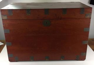 Appraisal: th c sea chest mahogany dovetailed and metal bound with