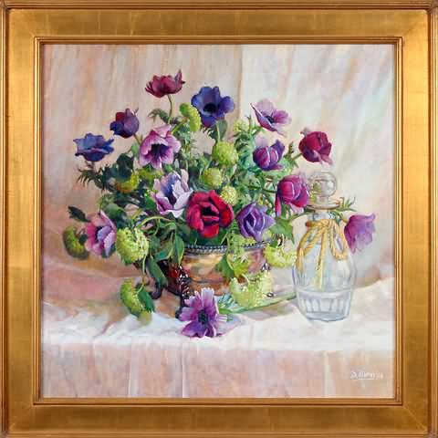 Appraisal: Purple Anemones oil on board x SLR D Bunn '