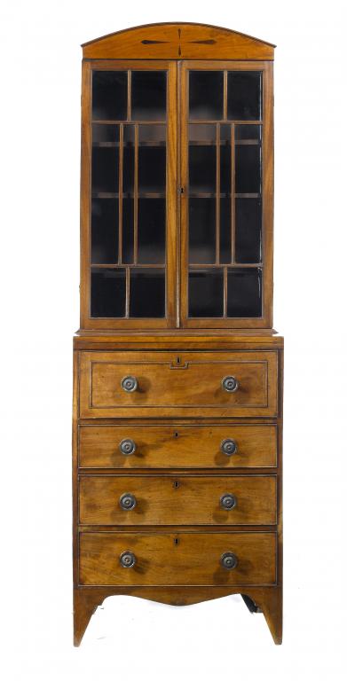 Appraisal: A GEORGE IV MAHOGANY SECRETAIRE-BOOKCASE the arched and inlaid pediment