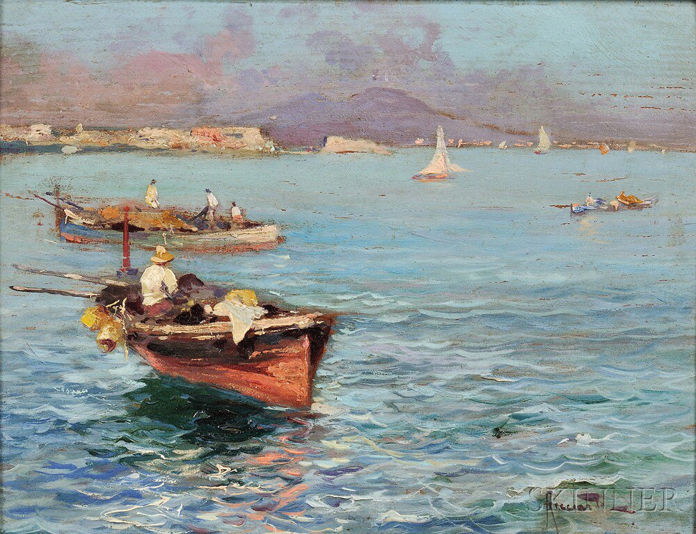 Appraisal: Oscar Ricciardi Italian - Italian Coastal View with Fishing Boats