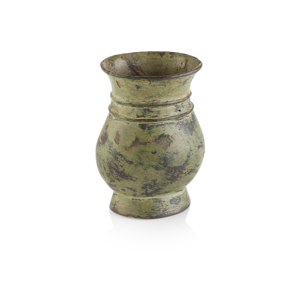 Appraisal: MINIATURE BRONZE RITUAL VESSEL HU WESTERN ZHOU DYNASTY the pear-shaped