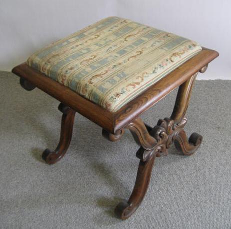 Appraisal: A VICTORIAN ROSEWOOD X FRAMED STOOL of square form the