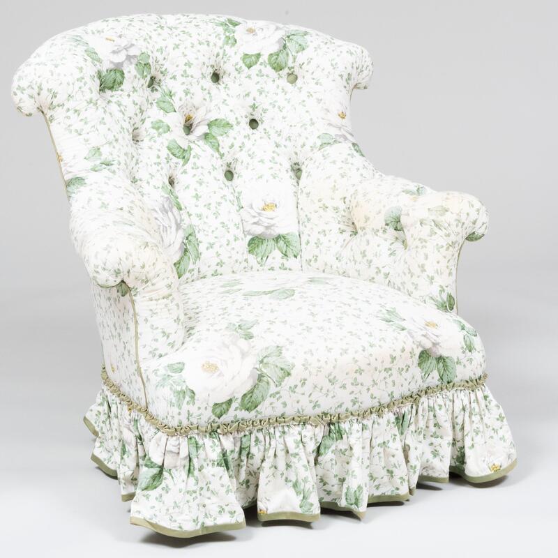 Appraisal: Floral Cotton Tufted Upholstered Armchair x x in height of