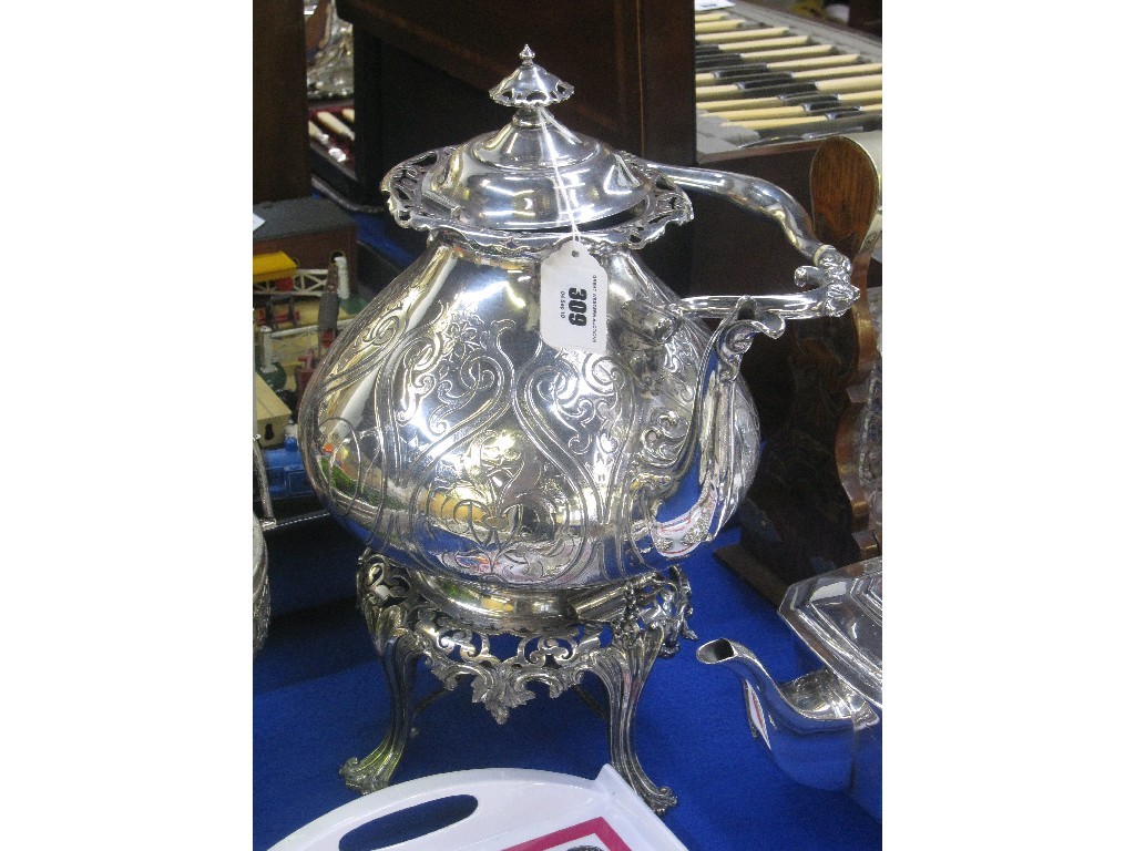 Appraisal: Victorian silver plated spirit kettle on stand