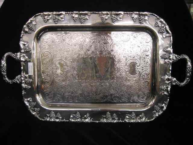 Appraisal: Silverplate Serving Tray fine engraving grape vine border handled by