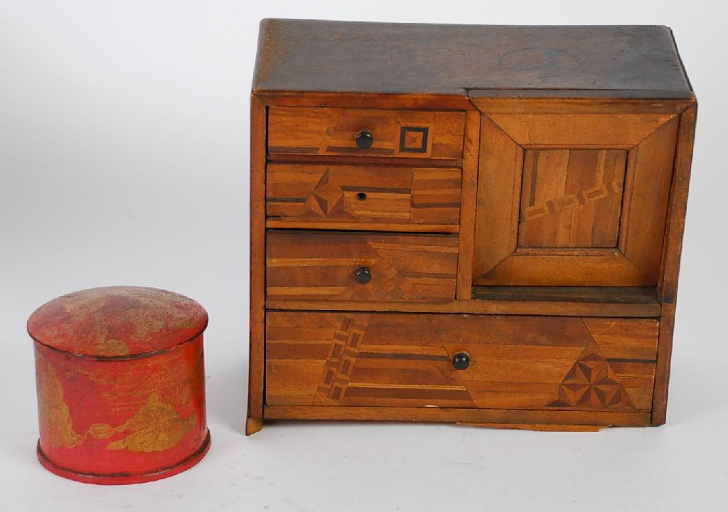 Appraisal: EARLY TWENTIETH CENTURY SMALL PARQUETRY INLAID MAHOGANY CHEST the rectangular