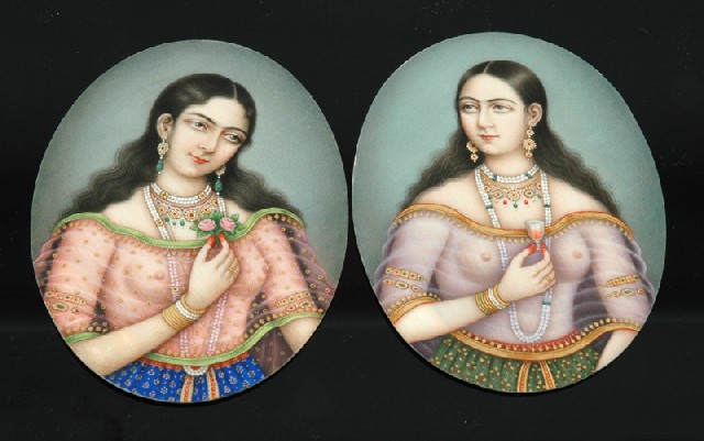 Appraisal: A PAIR OF INDIAN MINIATURES ON IVORY First half of