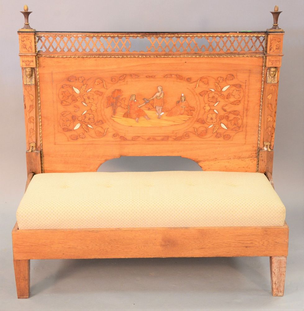 Appraisal: Hall bench with classical motif having inlaid back panel some