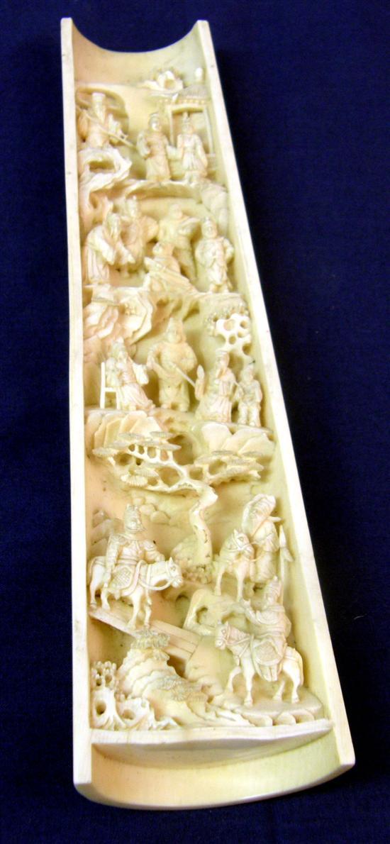 Appraisal: Chinese circa relief carved ivory tusk with figures in a