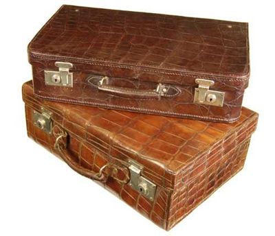 Appraisal: A crocodile suitcase with 'SECURE LEVER' locks and a fabric