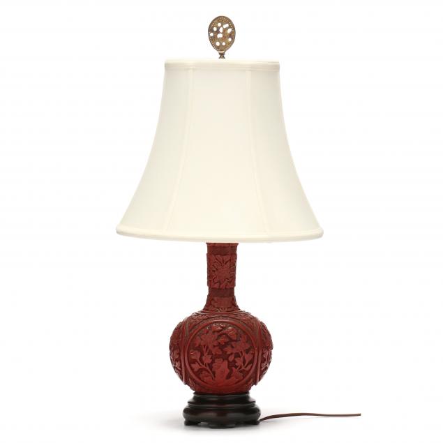 Appraisal: A CHINESE RED CINNABAR LACQUER LAMP Late th or early