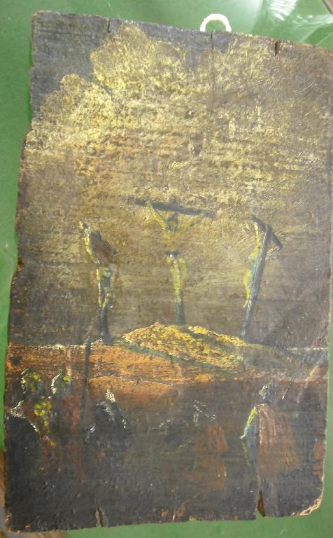 Appraisal: th Century School - crucifixion scene oil on panel x