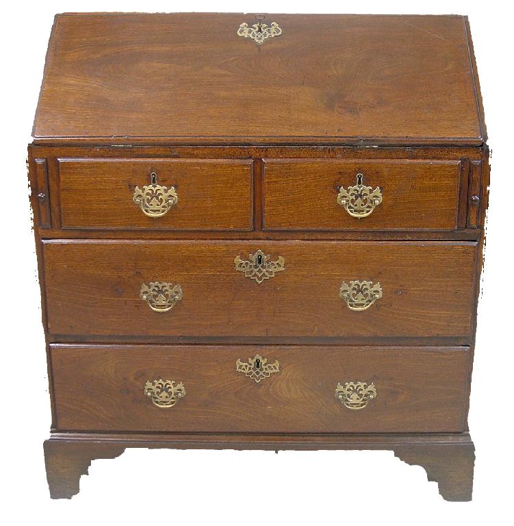 Appraisal: Small George III mahogany bureau the fall front enclosing an