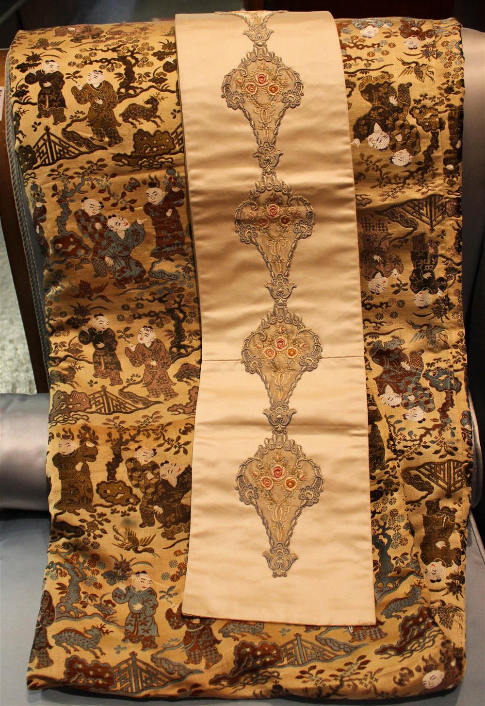 Appraisal: TWO SILK TEXTILES TO INCLUDE A EUROPEAN EMBROIDERED PANEL AND