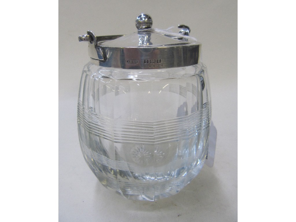 Appraisal: Silver topped jam pot Birmingham