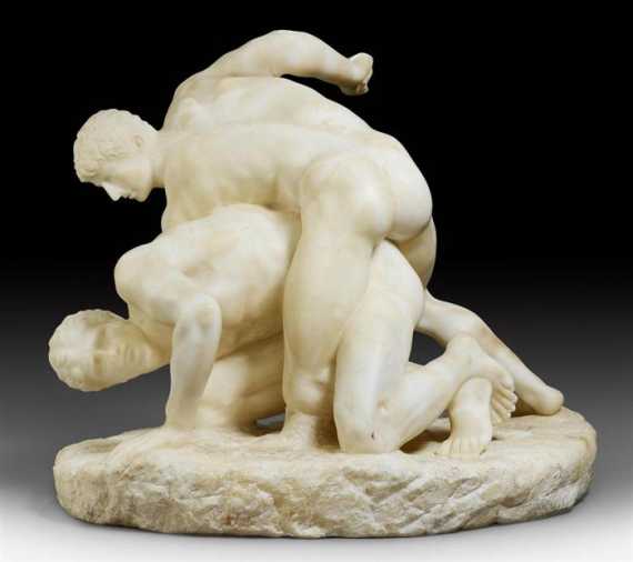 Appraisal: ALABASTER GROUP after a sculpture by P MAGNIER Philippe Magnier