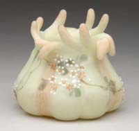 Appraisal: MT WASHINGTON TOOTHPICK HOLDER Pretty unfired Burmese glass fig shaped