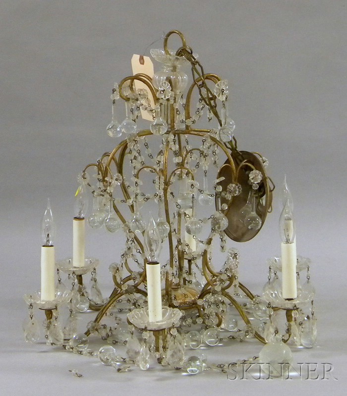 Appraisal: Brass and Glass Six-Light Chandelier electrified approx ht dia in