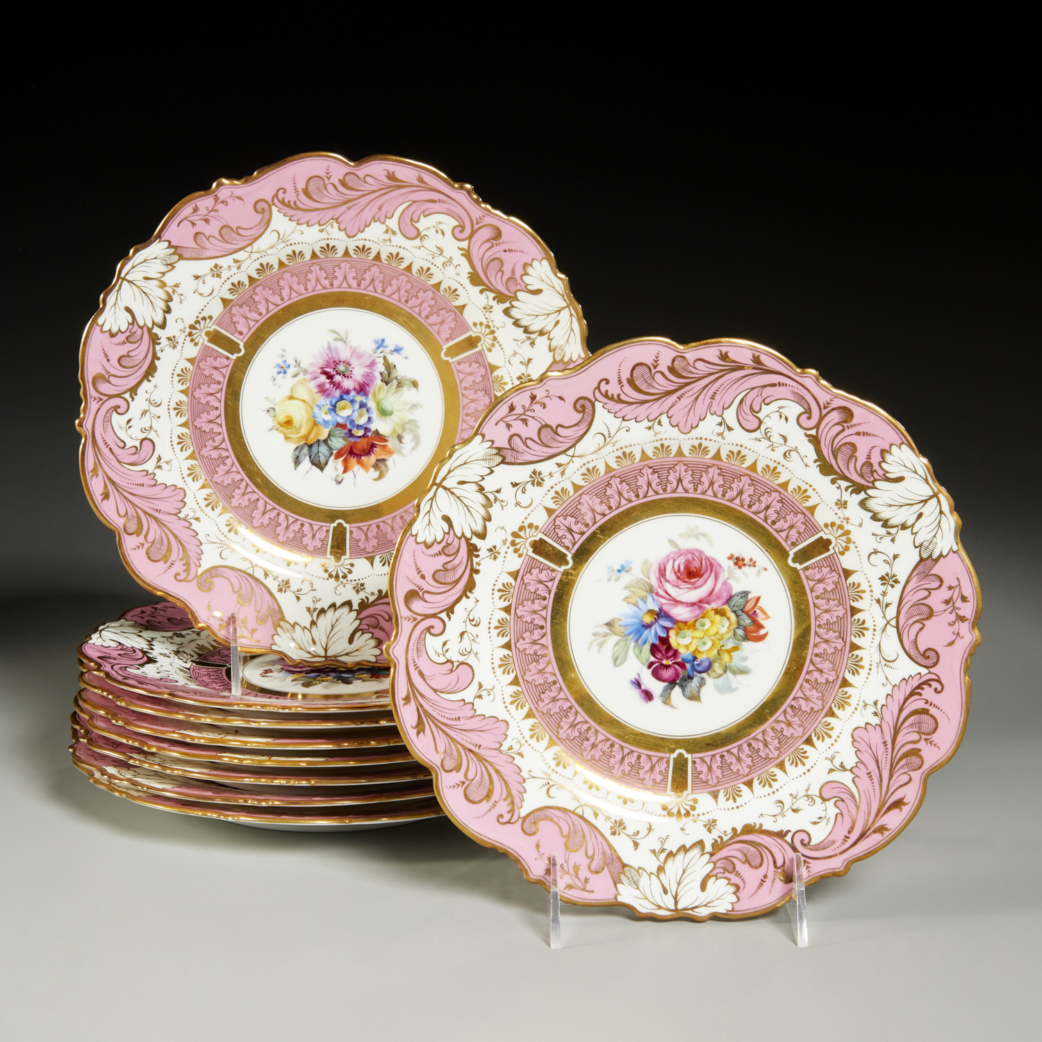 Appraisal: SET CAULDON HAND PAINTED AND GILT PORCELAIN PLATES th c