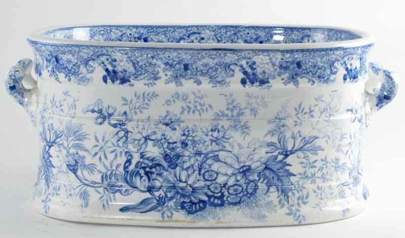 Appraisal: Antique Arabesque Porcelain Foot BathEnglish porcelain blue transferware of floral