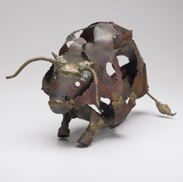 Appraisal: SCULPTURE Welded and patinated metal bull figure in the style