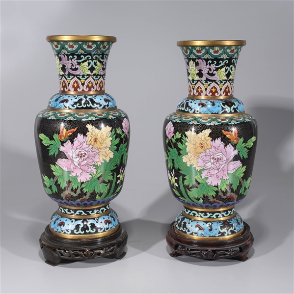 Appraisal: Large pair of black ground Chinese cloisonne enameled vases each