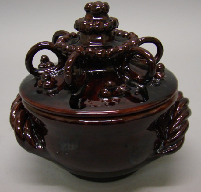 Appraisal: Covered Dish - with ornate circle finial top applied rose