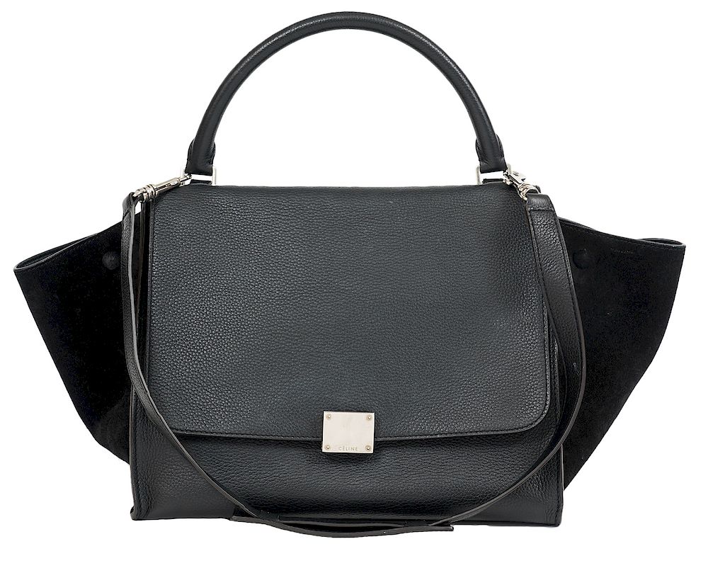 Appraisal: Celine Black Calfskin Suede Trapeze Bag Celine Trapeze bag in