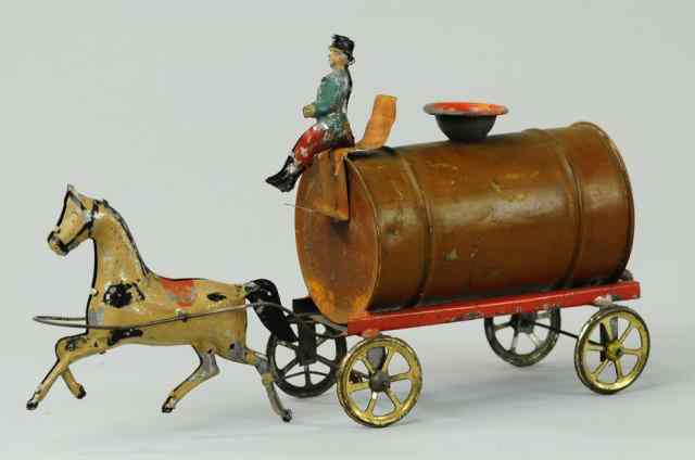 Appraisal: HORSE DRAWN TANKER Possibly French Mfg tin tank with seated