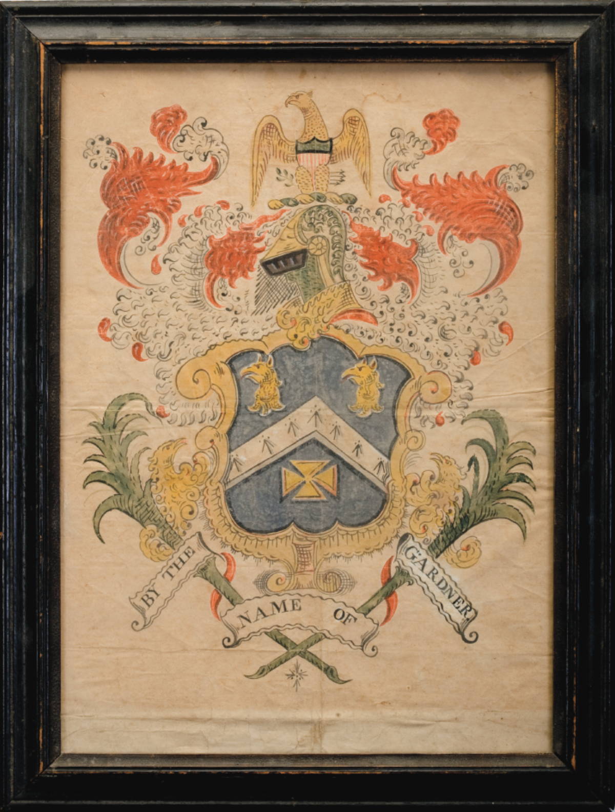 Appraisal: GARDNER FAMILY WATERCOLOR COAT-OF-ARMS ATTRIBUTED TO JOHN COLES JR Executed