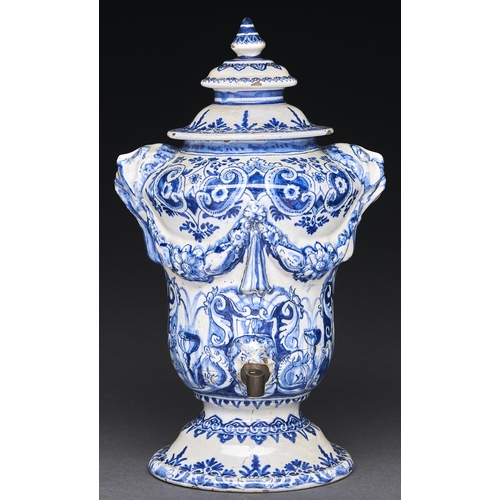 Appraisal: A Dutch Delftware fountain and cover th c moulded with