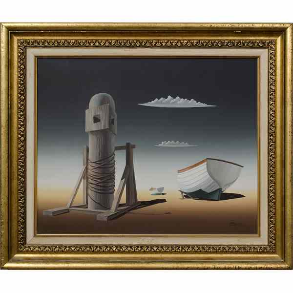 Appraisal: Norman Black England India - Surrealist Landscape A surrealist landscape