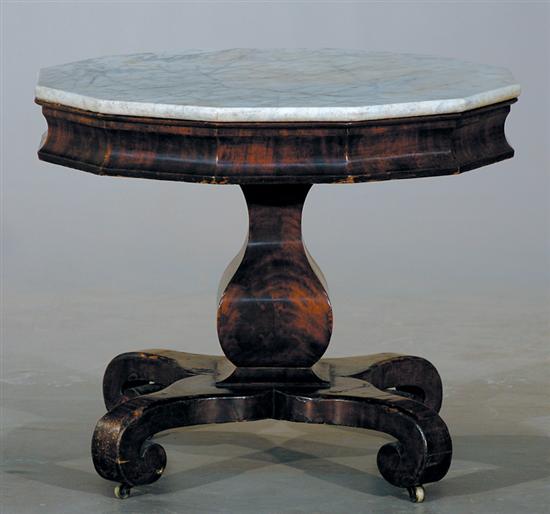 Appraisal: Empire mahogany and marbletop center table circa twelve-sided white and