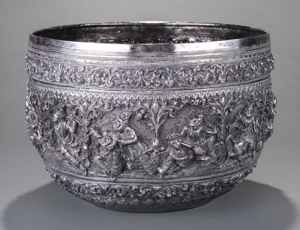 Appraisal: Large Burmese or Thai Silver Repousse Bowl th th c