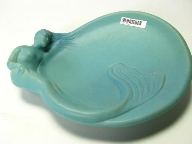 Appraisal: Van Briggle pottery nude mermaid platter approximately x inches blue