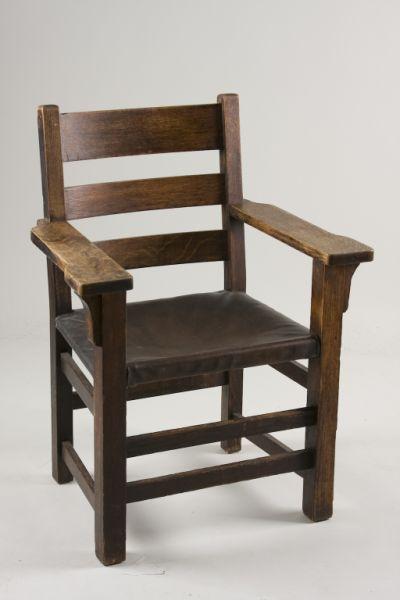 Appraisal: Arts Crafts Oak Arm Chair ca triple concave slat back