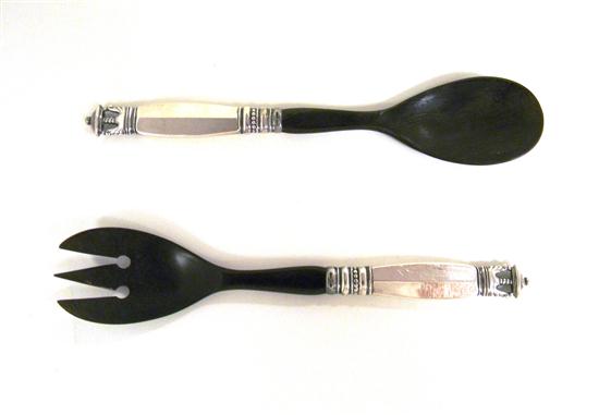 Appraisal: Georg Jensen salad set sterling silver handle and ebonized shaft