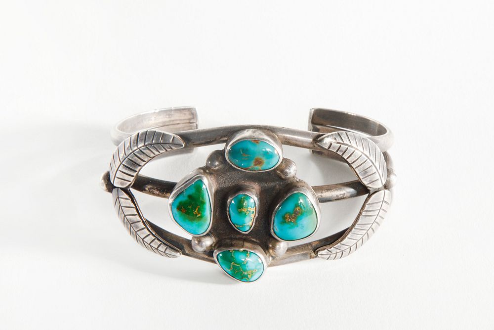 Appraisal: A Navajo Five Stone Turquoise and Silver Cuff Bracelet ca