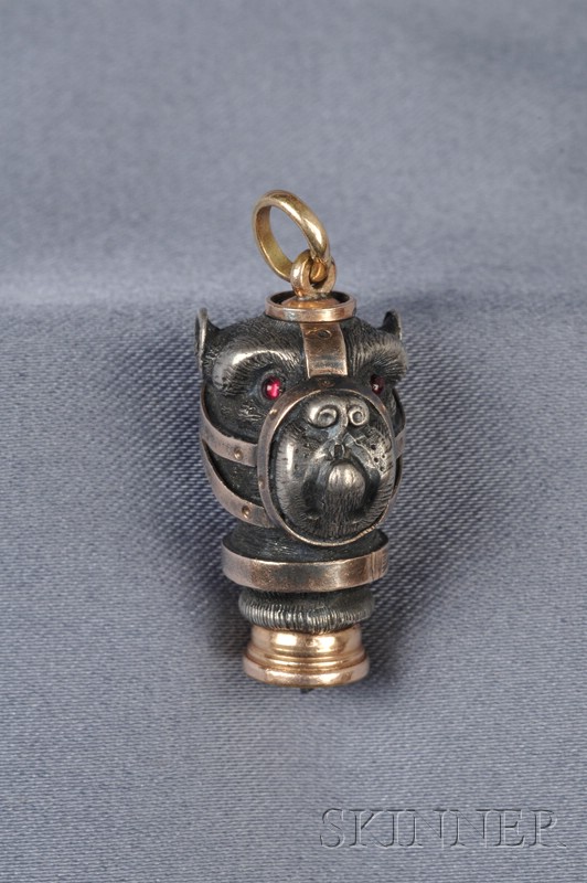 Appraisal: Antique Silver and kt Gold Dog Pendant Fob Pencil designed