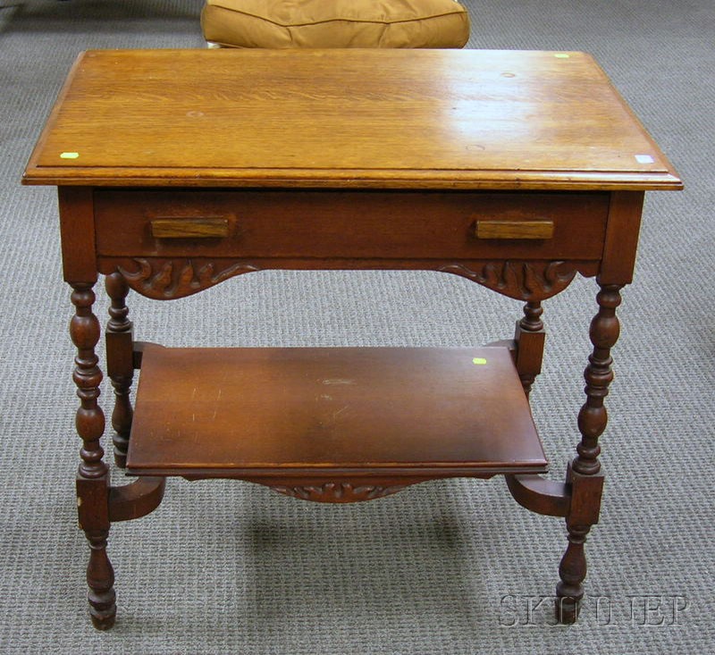 Appraisal: Late Victorian Carved and Turned Oak One Drawer Table