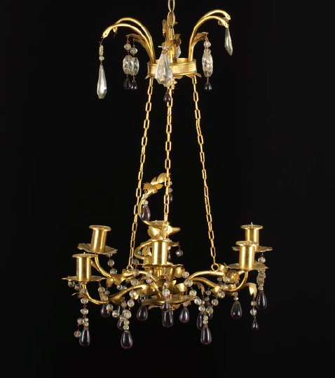 Appraisal: French Gilt-Brass and Cut Glass Six-Light Chandelier of small size