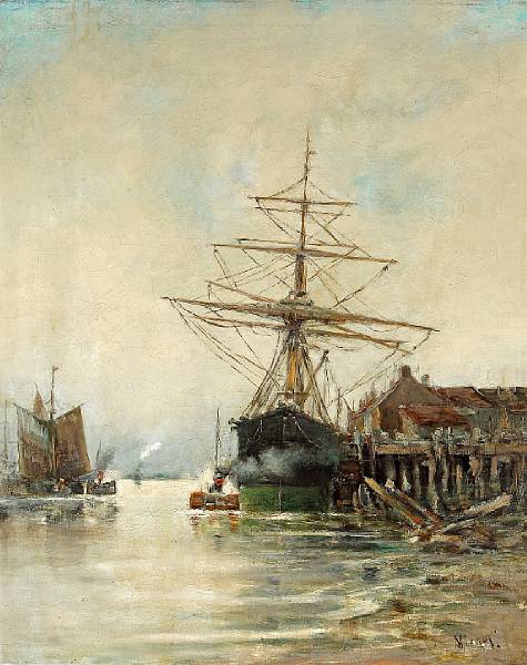 Appraisal: Michel French active - A sailing ship docked at a