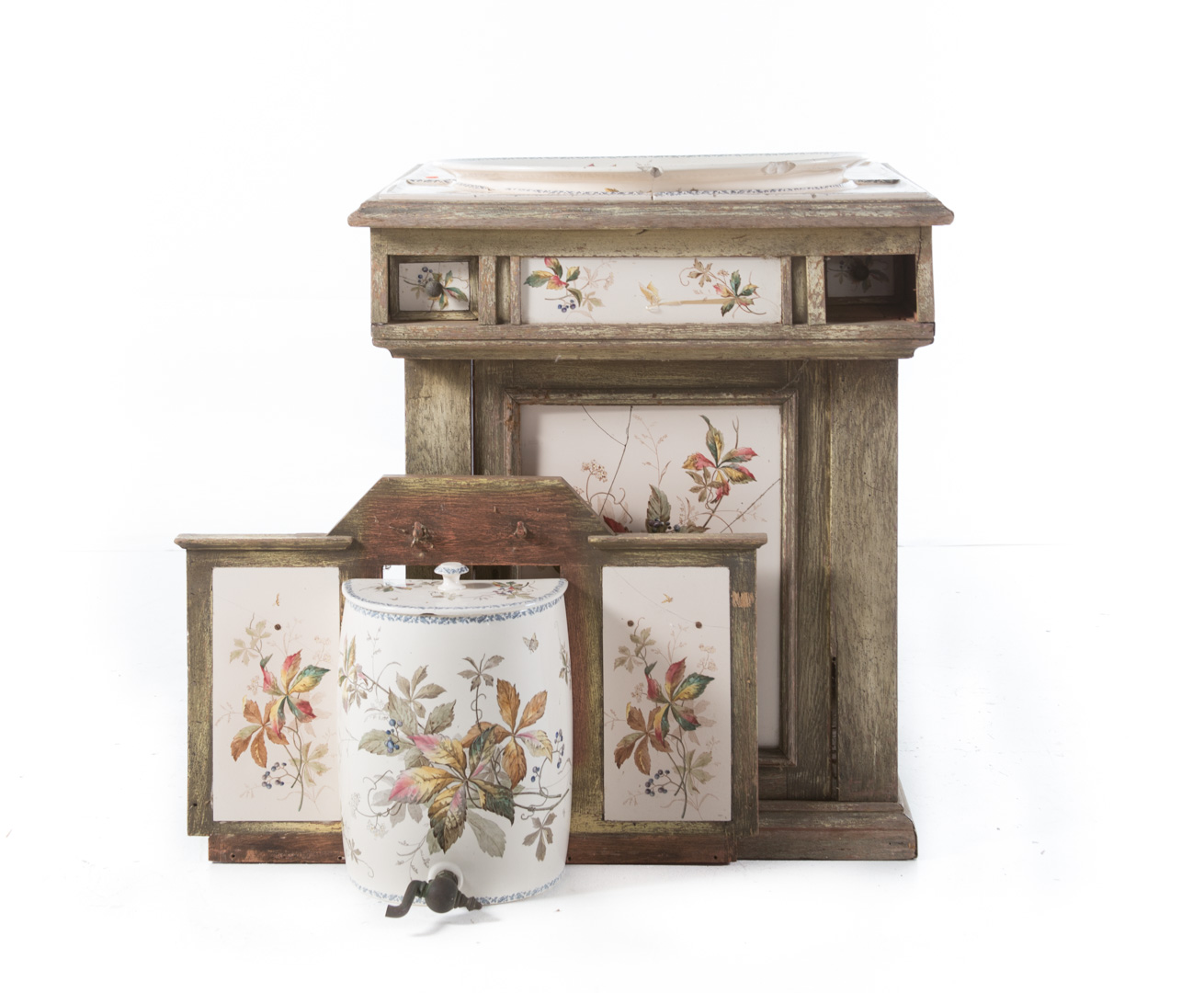 Appraisal: German ceramic and pine lavabo and basin stand floral and