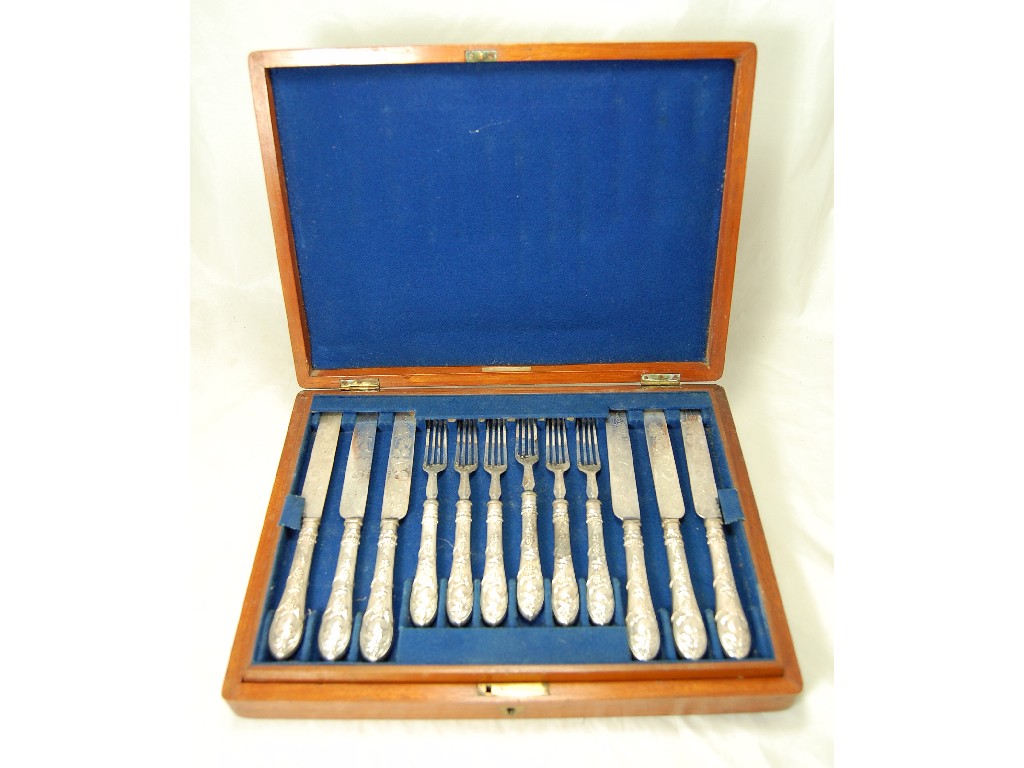 Appraisal: Cased set of one dozen Victorian silver plated heavily embossed