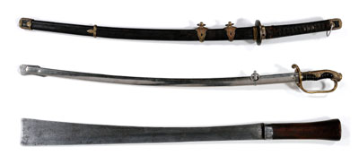 Appraisal: Two Japanese naval swords kai gunto ray skin scabbard and