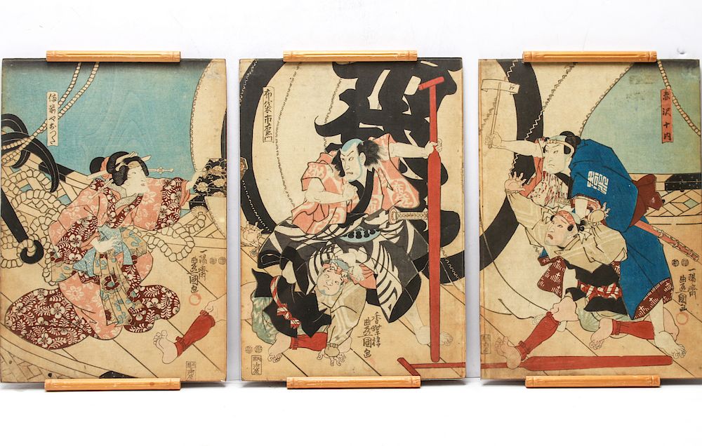 Appraisal: Toyokuni III Kunisada Japanese Ukiyo-e Triptych Toyokuni III Kunisada Japanese