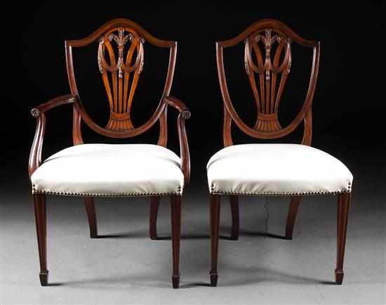 Appraisal: Set of six George III style mahogany shield-back dining chairs